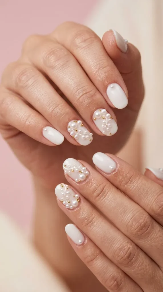 3D Pearl Luxury Bridal Summer Nails