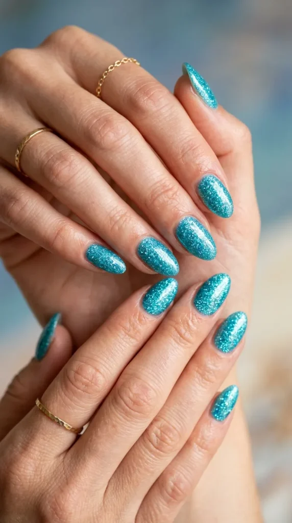 Aqua Glitter Mermaid Nails