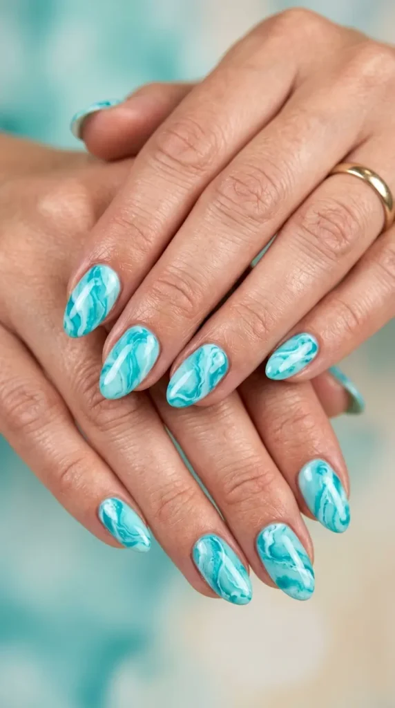Aqua Marble Gel Nails