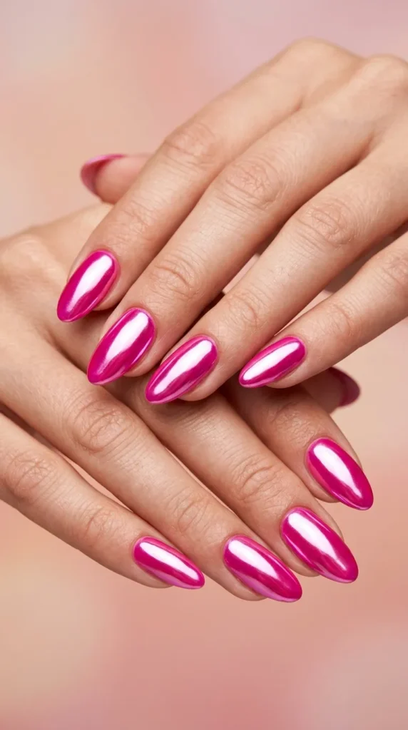 Barbie Pink Chrome Nails