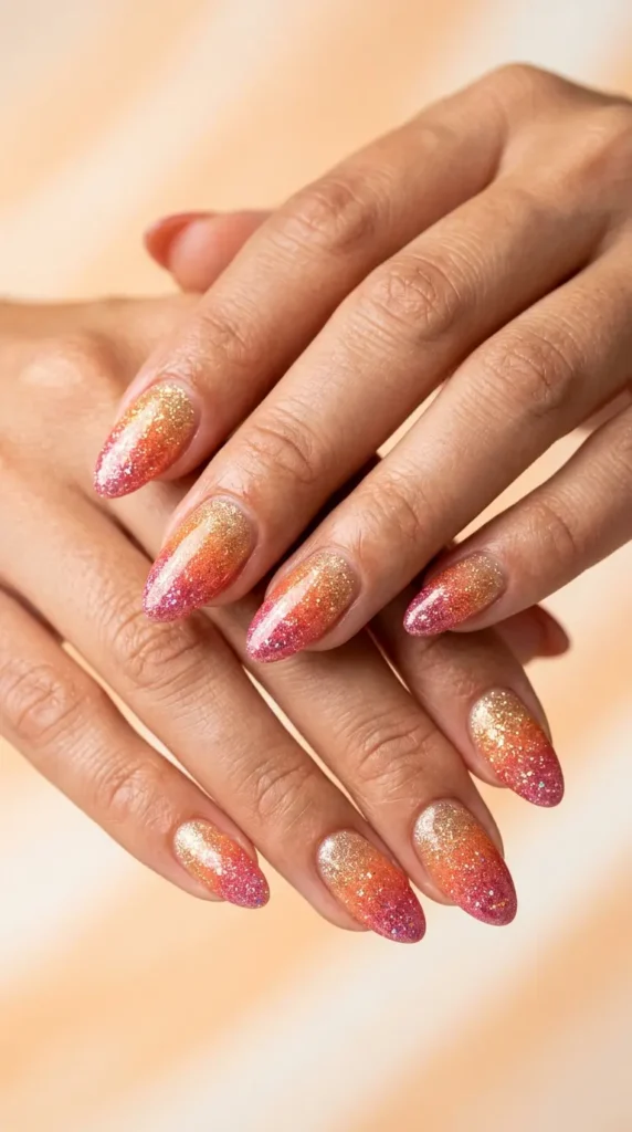 Beach sunset glitter gradient nails