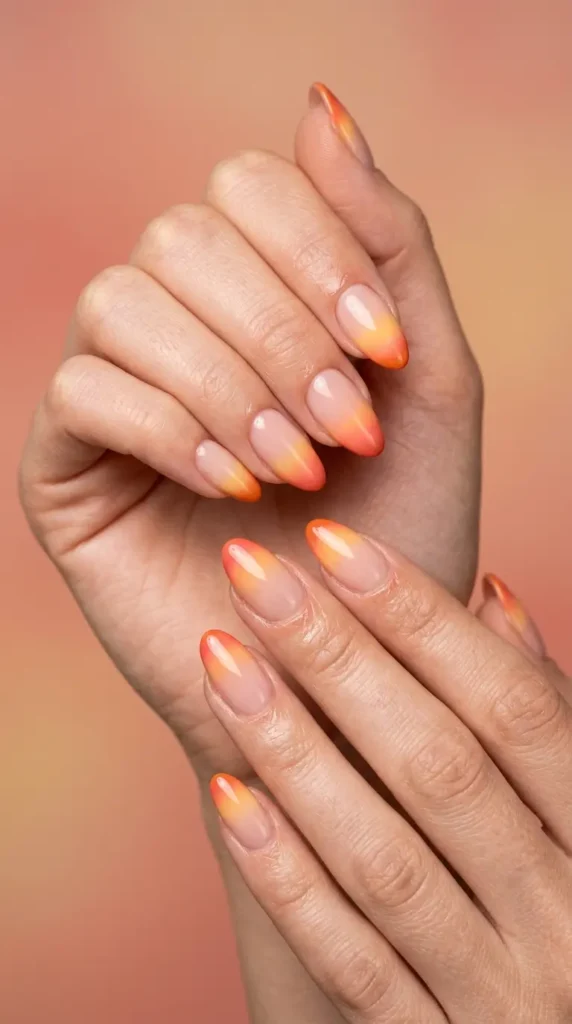 Beach sunset gradient French tips