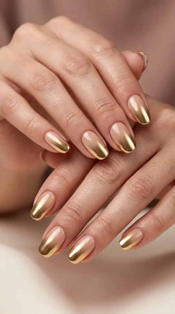 Beige ombré with gold chrome tips