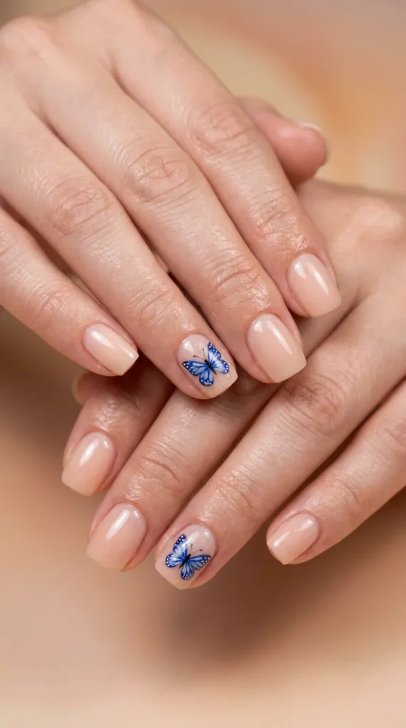Blue Butterfly Minimal Accent Nails