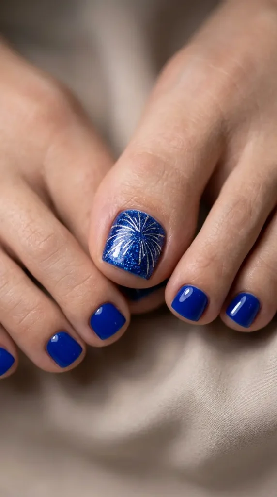 Blue glitter firework Toe accent