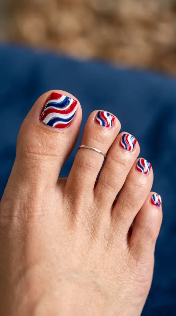 Bold patriotic swirl Toe art