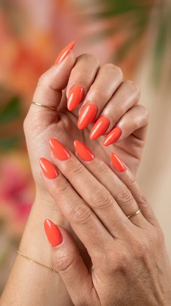 Bright Coral Almond Nails