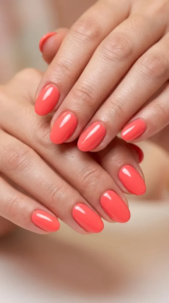 Bright Coral Gel Nail Designs