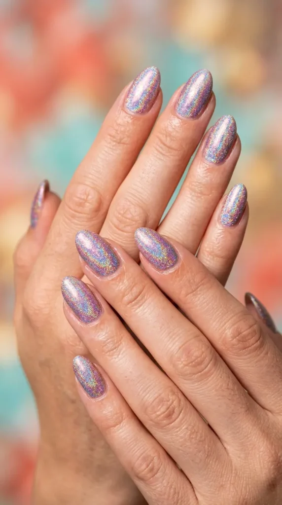 Bright holographic shimmer nails