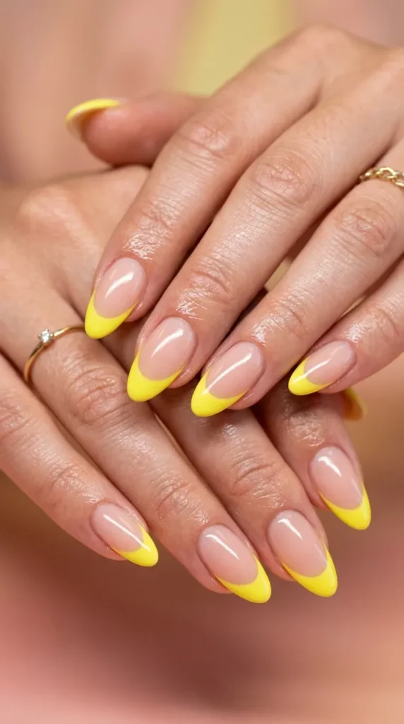 Bright lemon yellow French tips