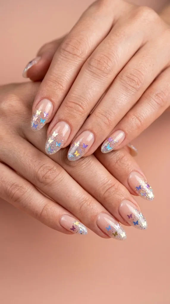 Butterfly Glitter Fade Nails