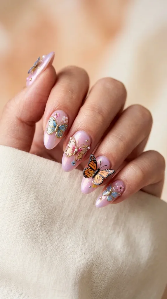 Butterfly Nail Art With 3D Decals