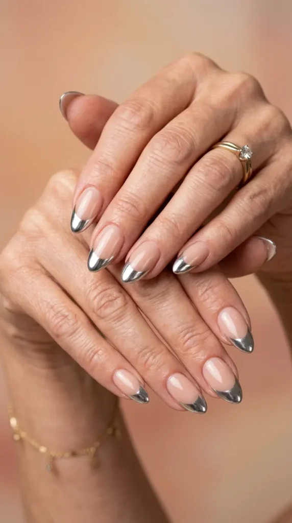 Chrome French Tip Gel Nails