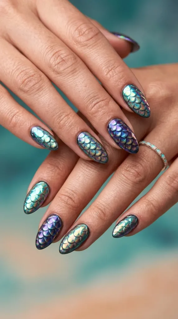Chrome mermaid scale nails