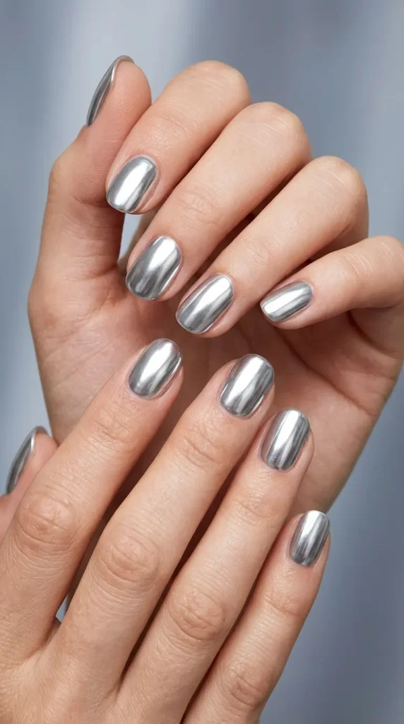 Chrome silver nails with mirror finish