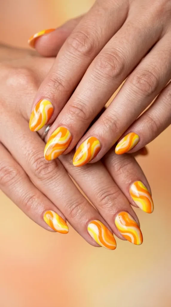 Citrus Swirl Gel Nails