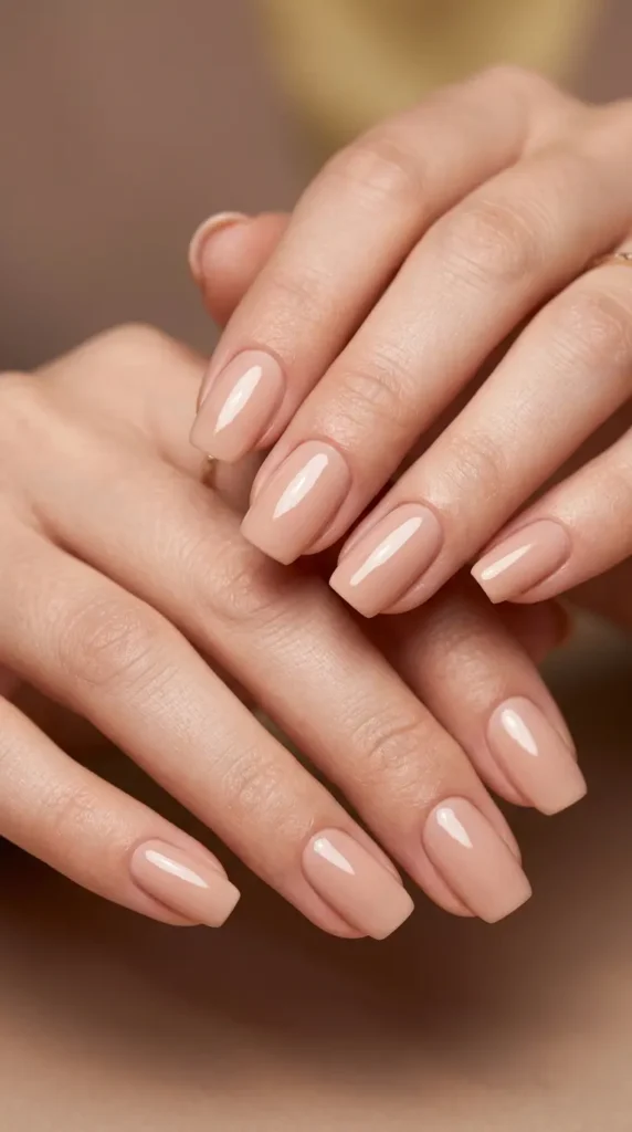 classic nude with glossy glass-like top coat
