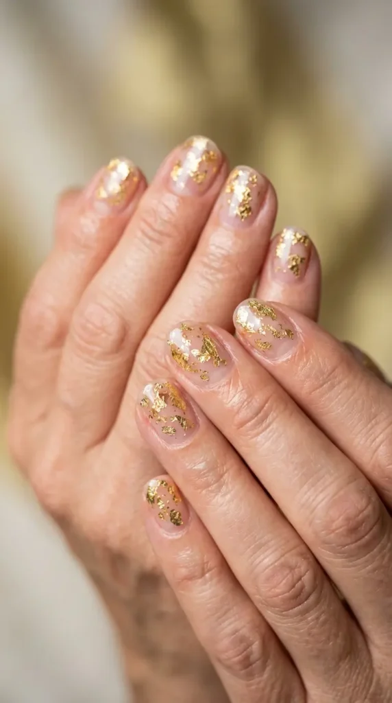 Clear base with floating gold leaf design