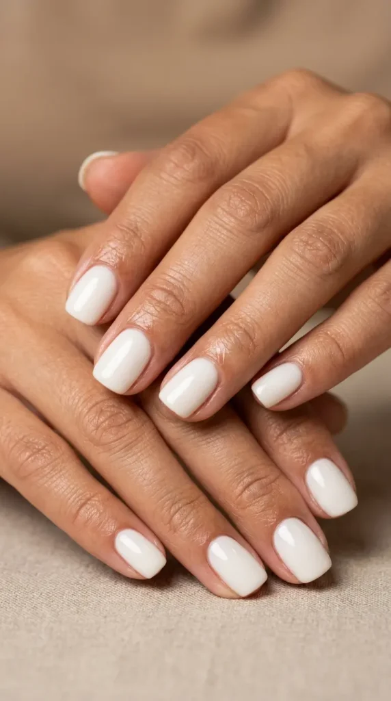 Coconut milk white glossy nails