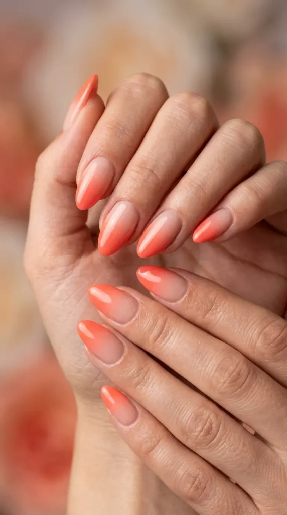 Coral and Nude Gradient Nails