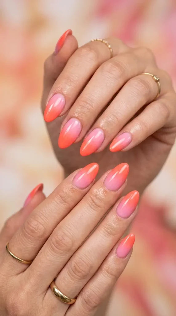 Coral and Pink Ombre Nails