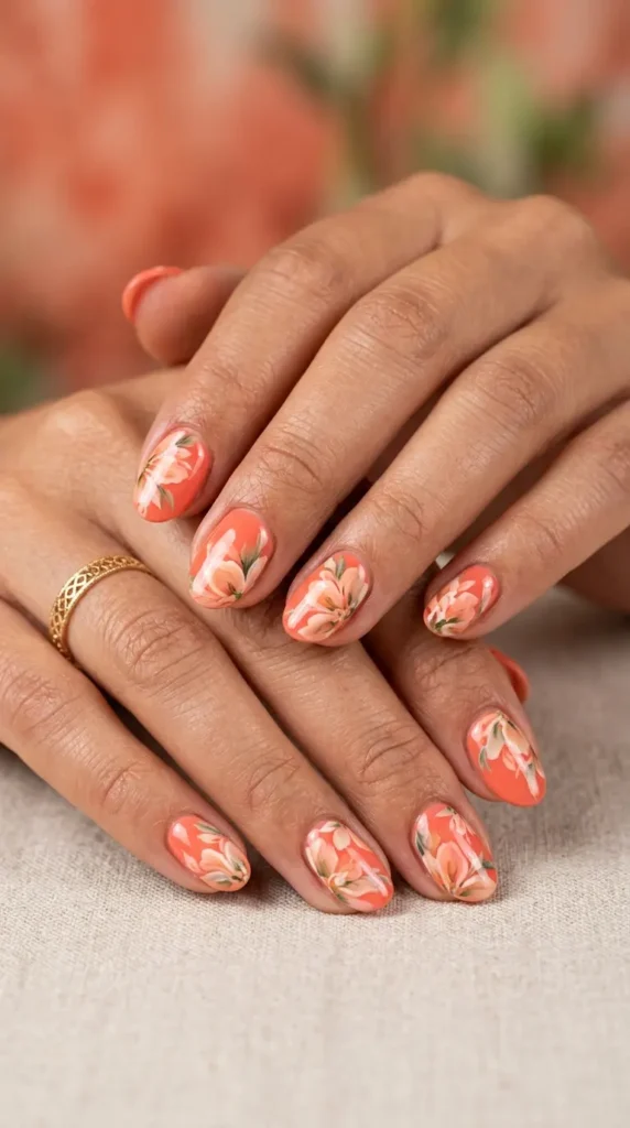 Coral Bloom Nails