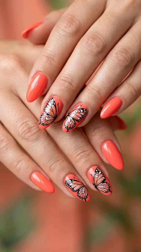 Coral Butterfly Nails