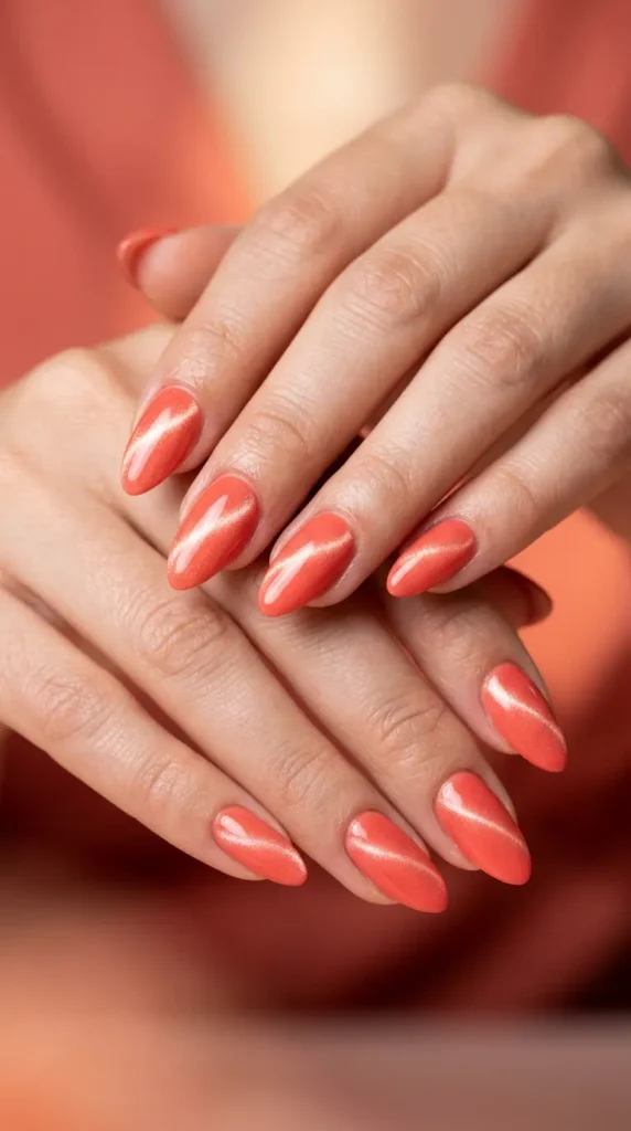 Coral Cat Eye Nails