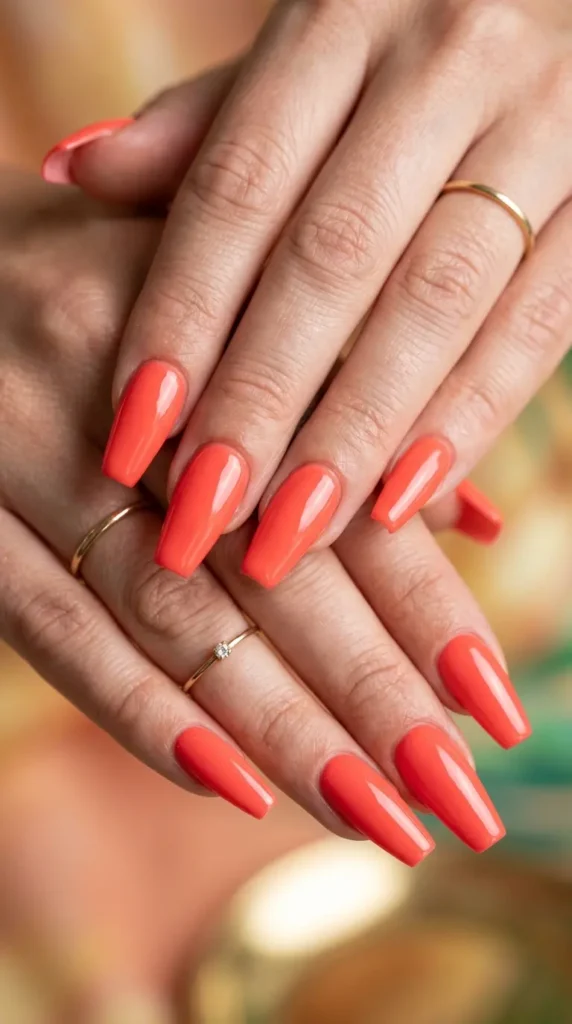 Coral Coffin Nails