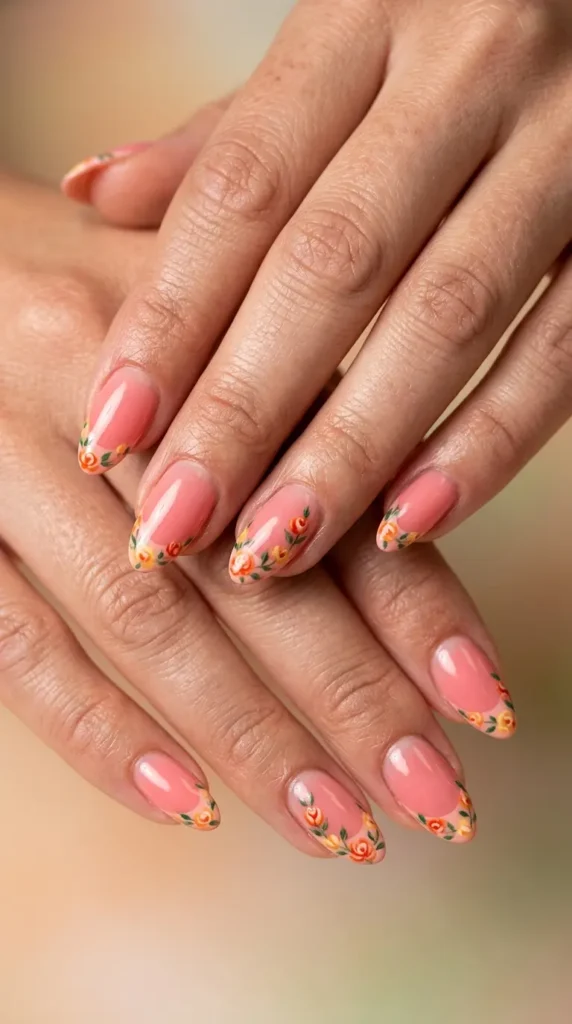 Coral Floral French Tips