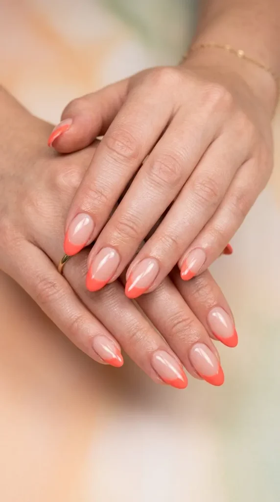 Coral French Tip Nails