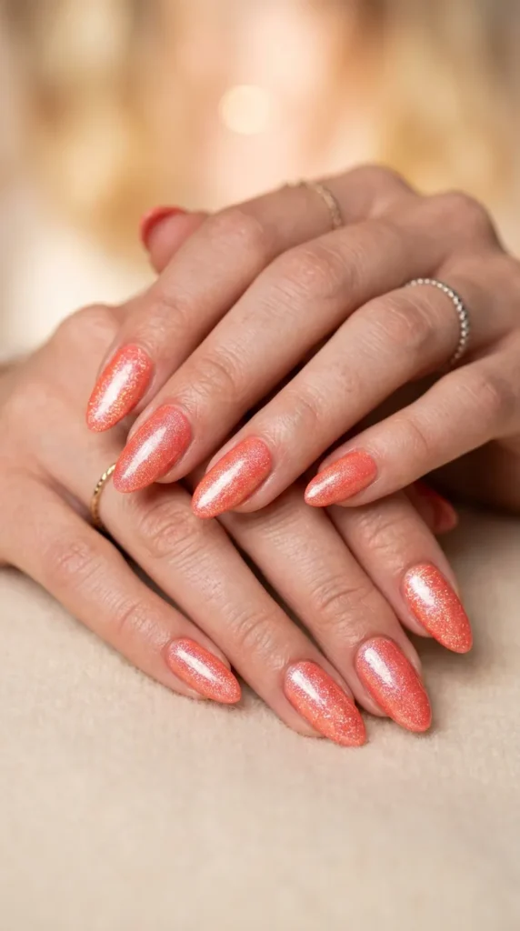 Coral Glow Reflective Nails
