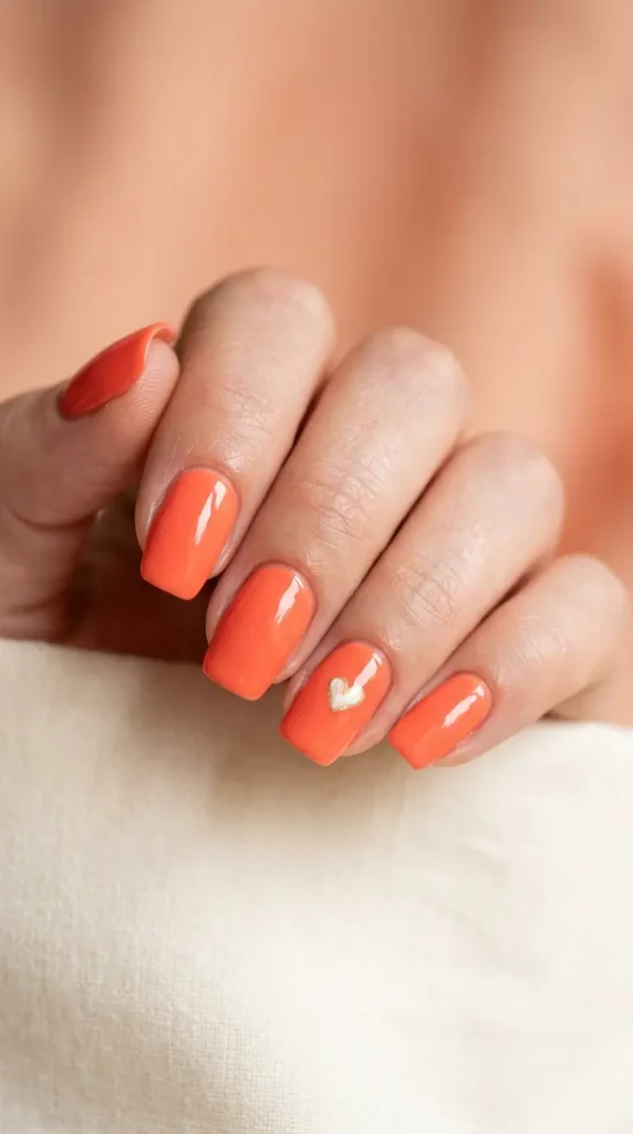 Coral Heart Accent Nails