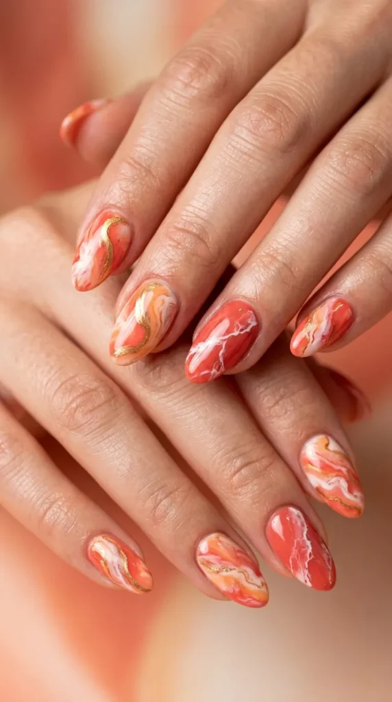 Coral Marble Nails