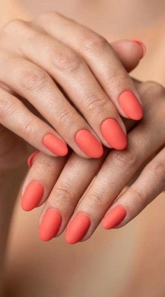 Coral Matte Finish Nails