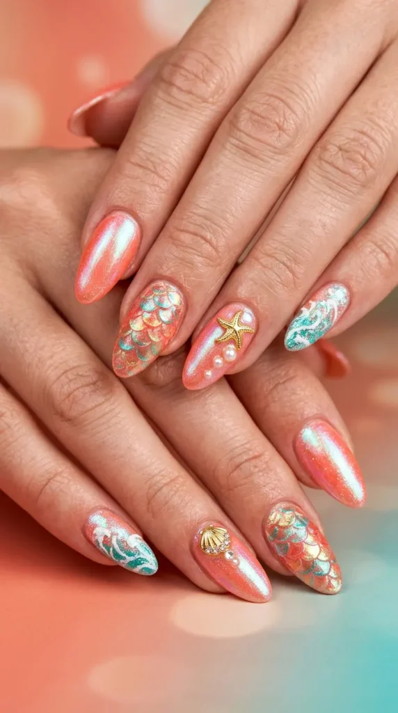 Coral Mermaid Nails