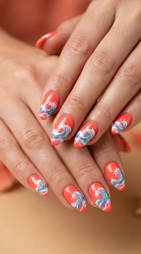 Coral Ocean Wave Nails