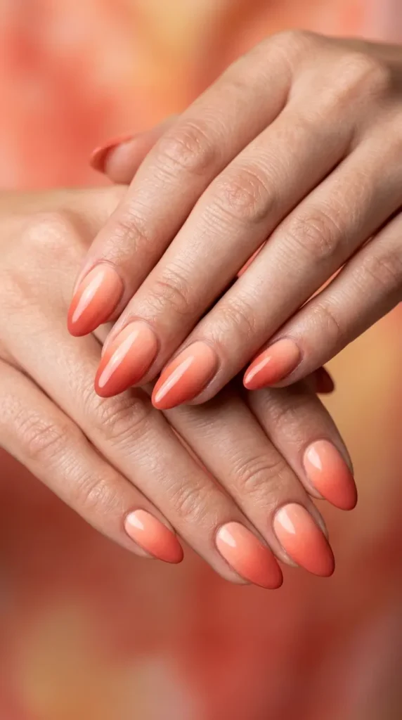 Coral Ombre Beach Nails