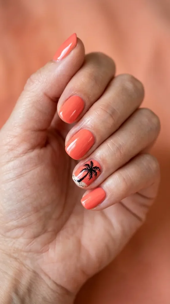 Coral Palm Tree Nails