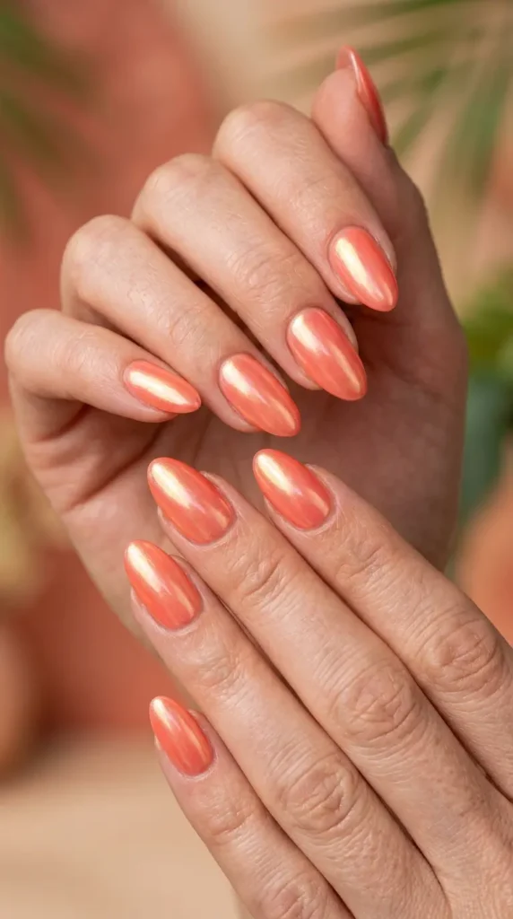 Coral Pearl Glazed Nails
