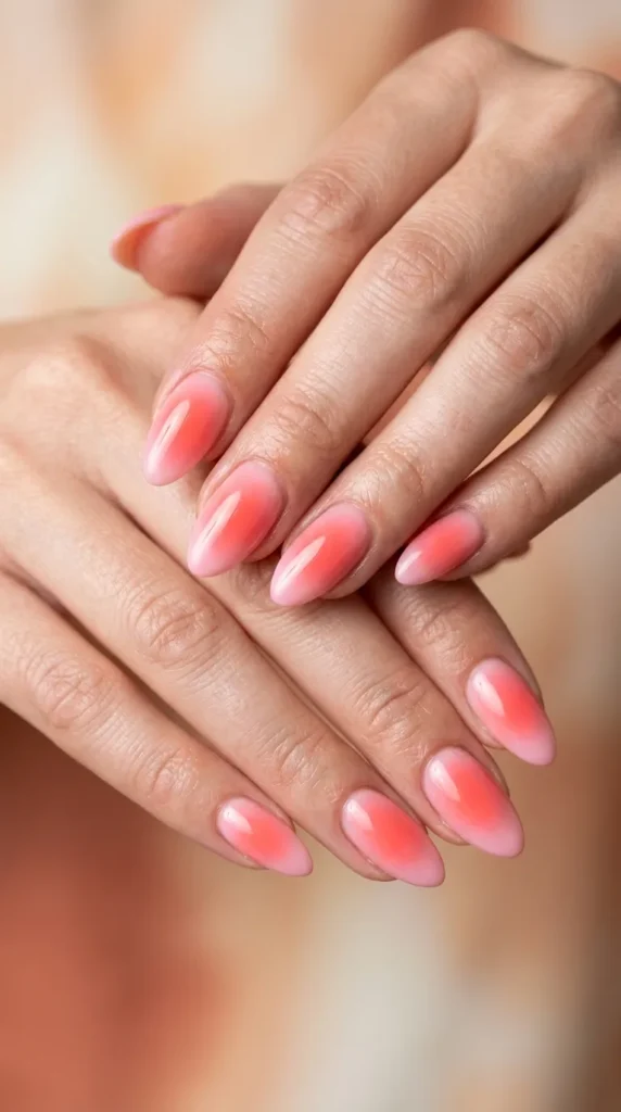 Coral Pink Aura Nails