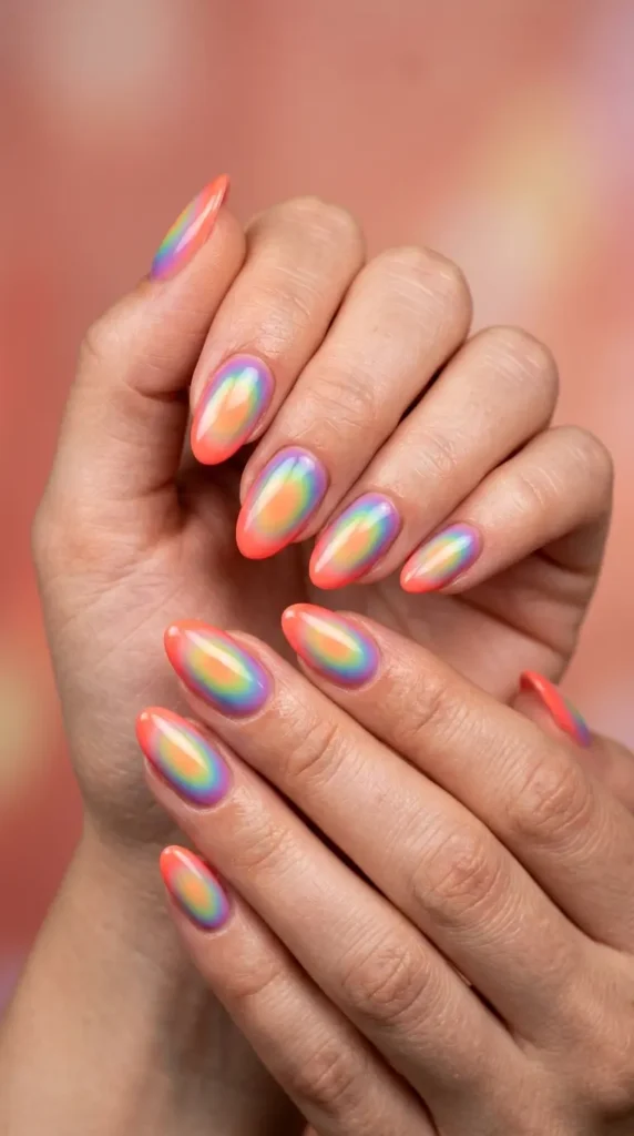 Coral Rainbow Aura Nails