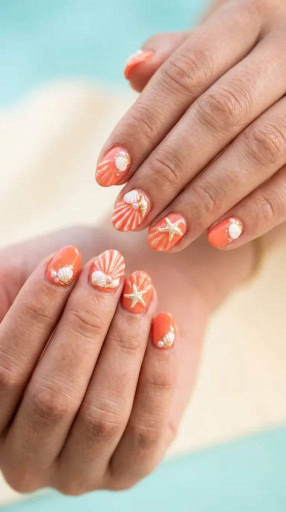 Coral Seashell Nail Art
