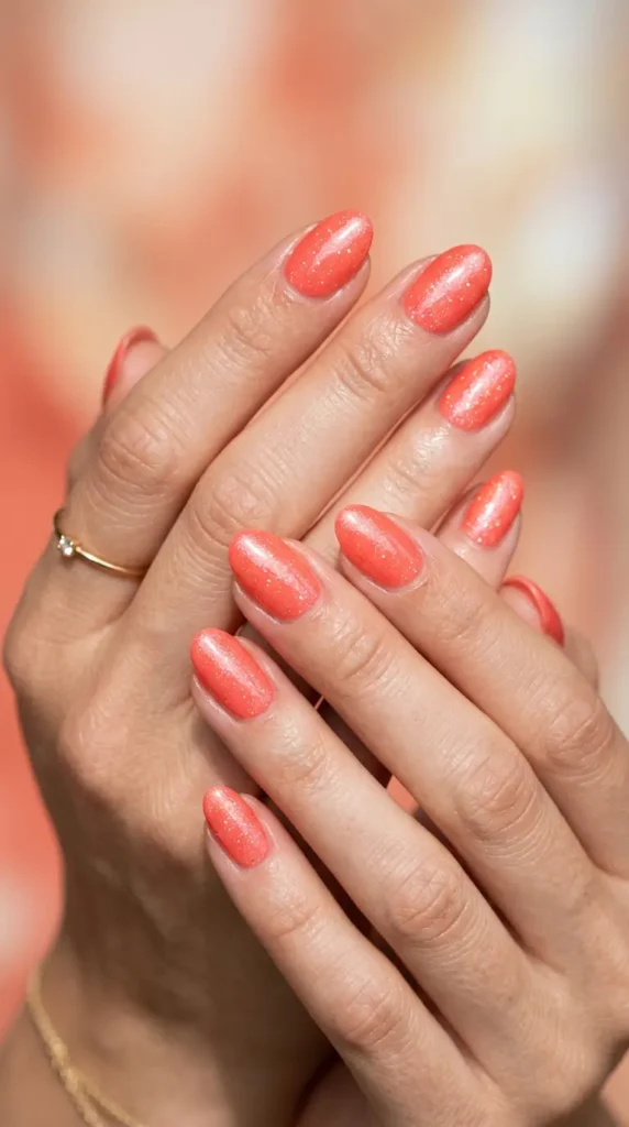 Coral Shimmer Nails