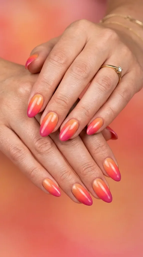 Coral Sunset Gradient Nails