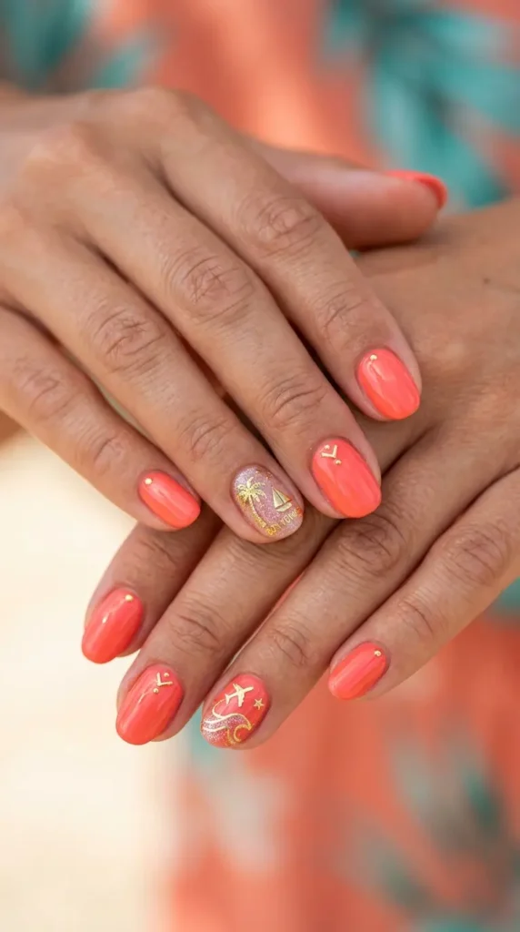 Coral Vacation Nails