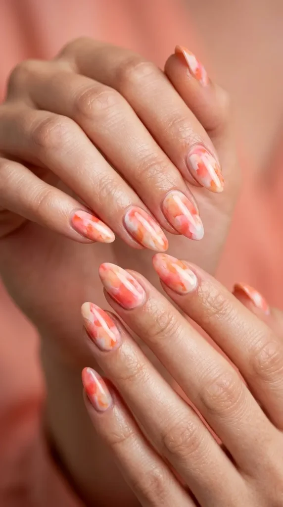 Coral Watercolor Nails