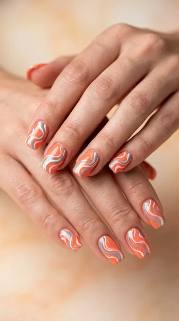 Coral Wave Nail Art