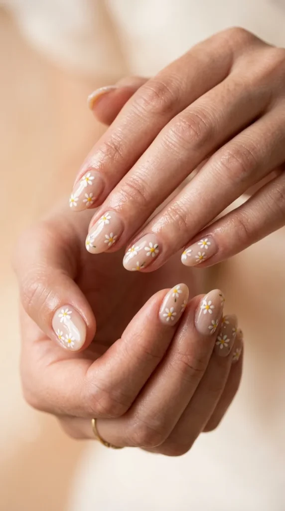 Daisy Floral Minimal Nails
