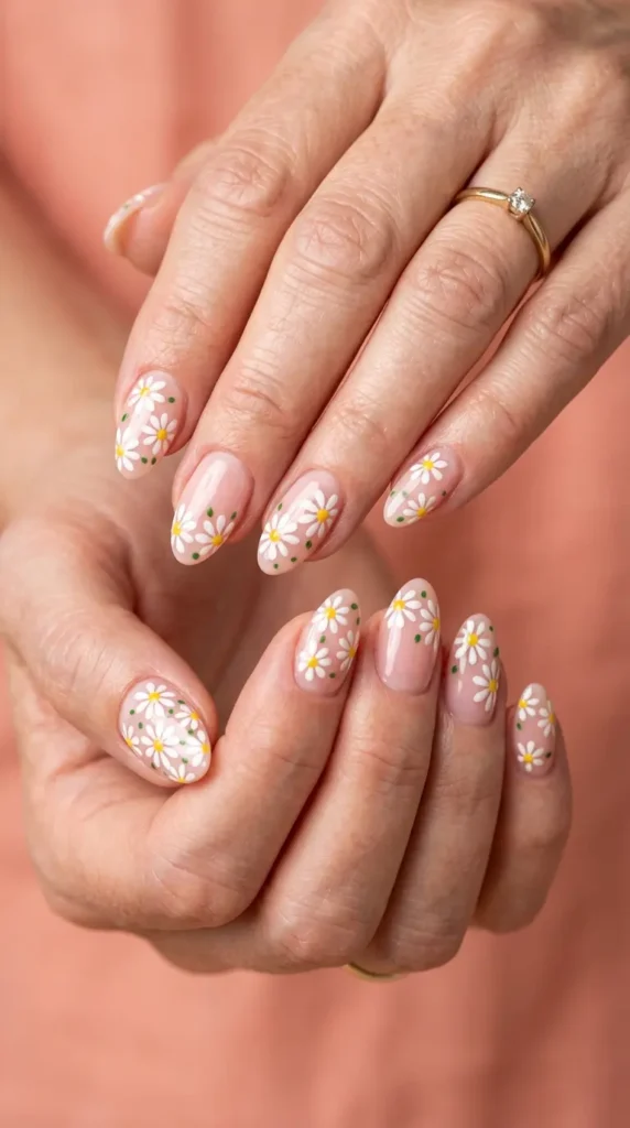 Daisy Flower Gel Nail Designs